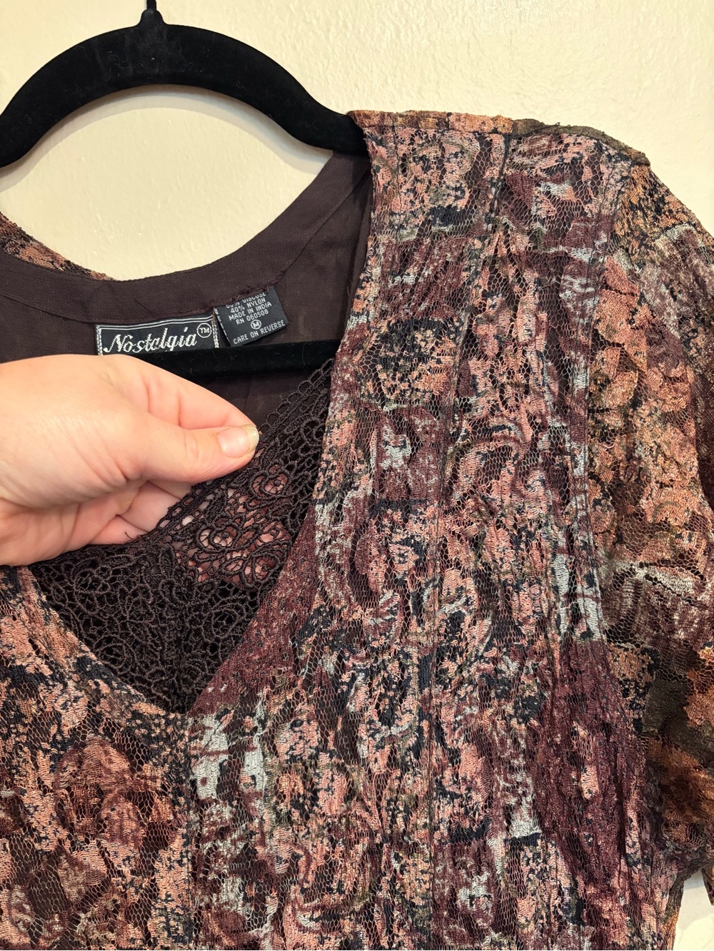 90s Office Mom Boho Mesh & Lace Maxi Dress w/ Padded Shoulders and Slim Waist - Picture 6 of 10